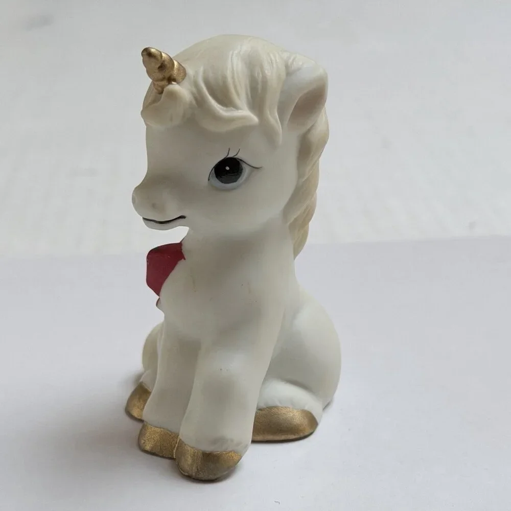 Christmas Ceramic Unicorn Figurine Bow Present Gift Holiday Decor